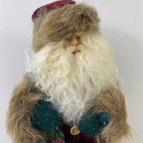 Vintage Santa Decoration Red Coat Hat Wreath Birdhouse Gifts Faux Fur Details - Picture 3 of 5